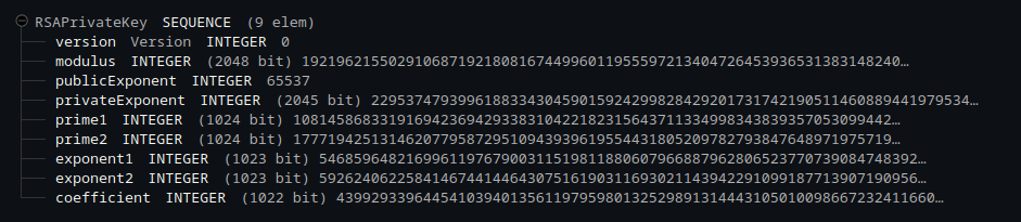 Image showing different offsets and values of the decoded ASN.1 data.